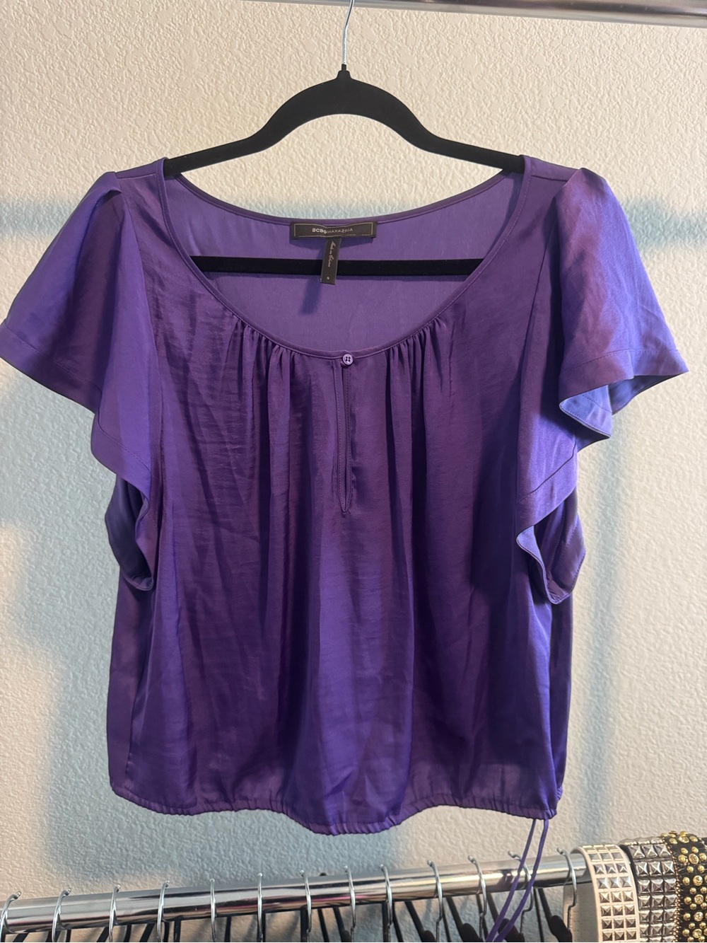 BCBGMaxAzria Purple Flutter Sleeve Blouse
